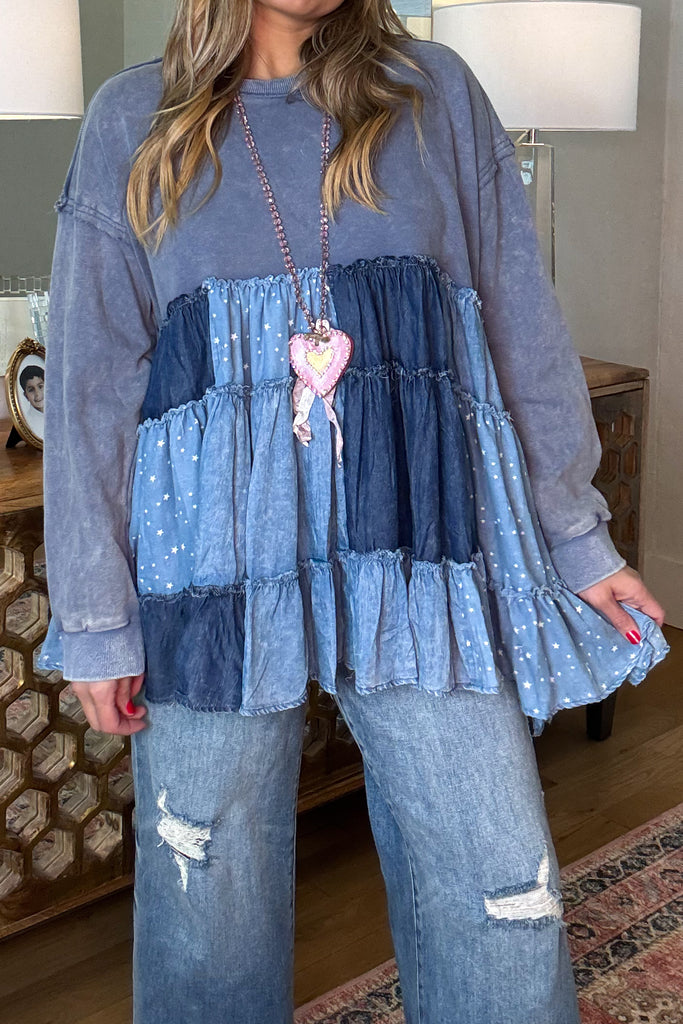 Flatter Me Fit Oversized Sweater - 100% Cotton - Blue .