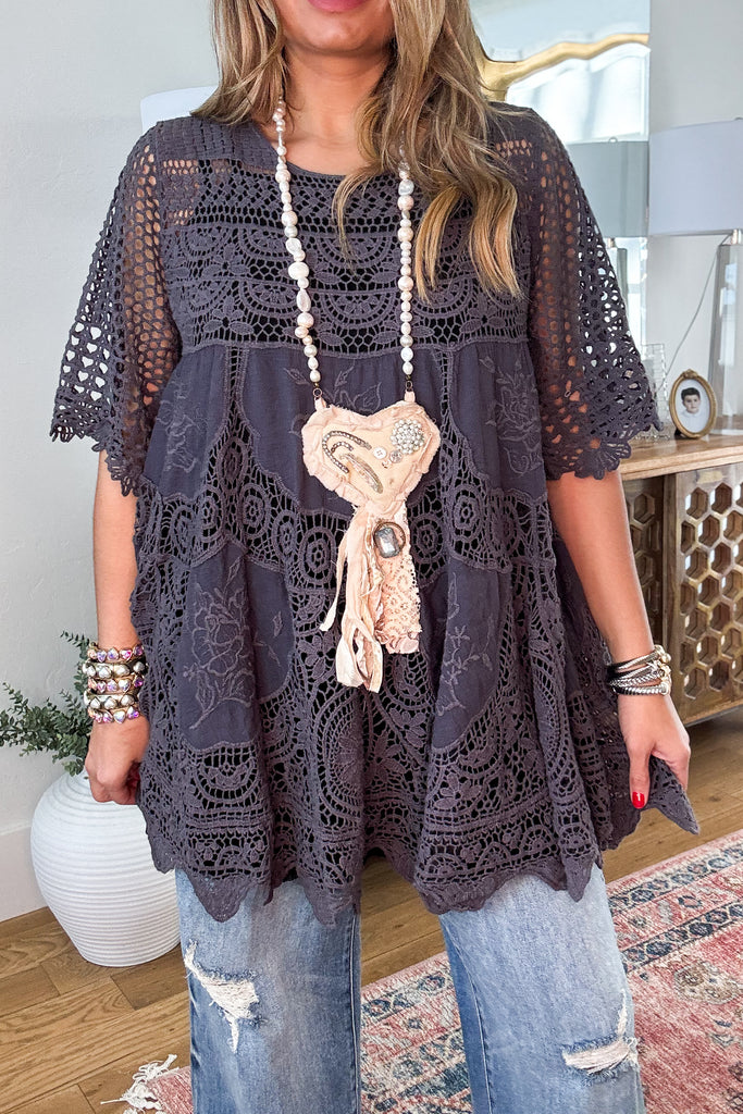 AHB EXCLUSIVE: Delightful Details Top - Grey - 100% COTTON