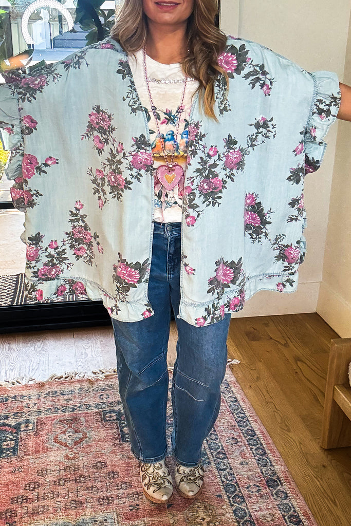 Bloom In Motion Cardigan - Lt. Denim