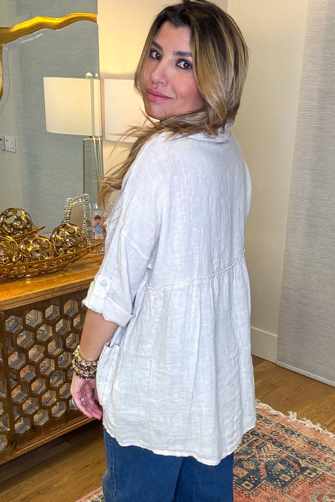 Along The Lines Top - Beige - 100% Linen - Made in Italy