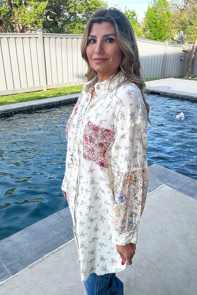 Confidence In Motion Tunic - 100% Cotton - Cream Floral