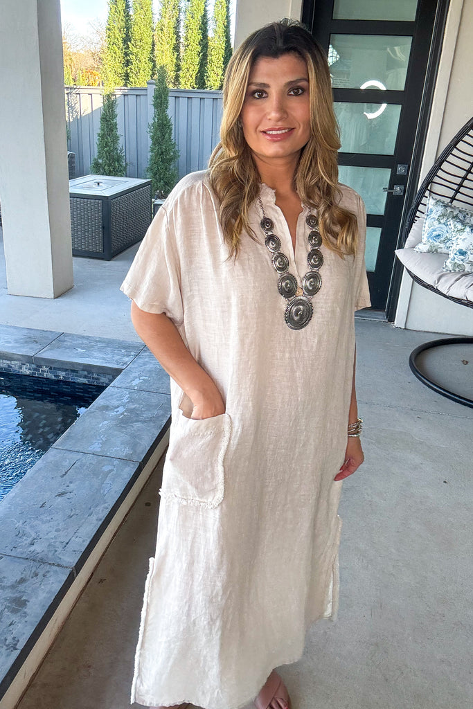 Impressively Attractive Oversized Dress - Made In Italy - 100% Linen