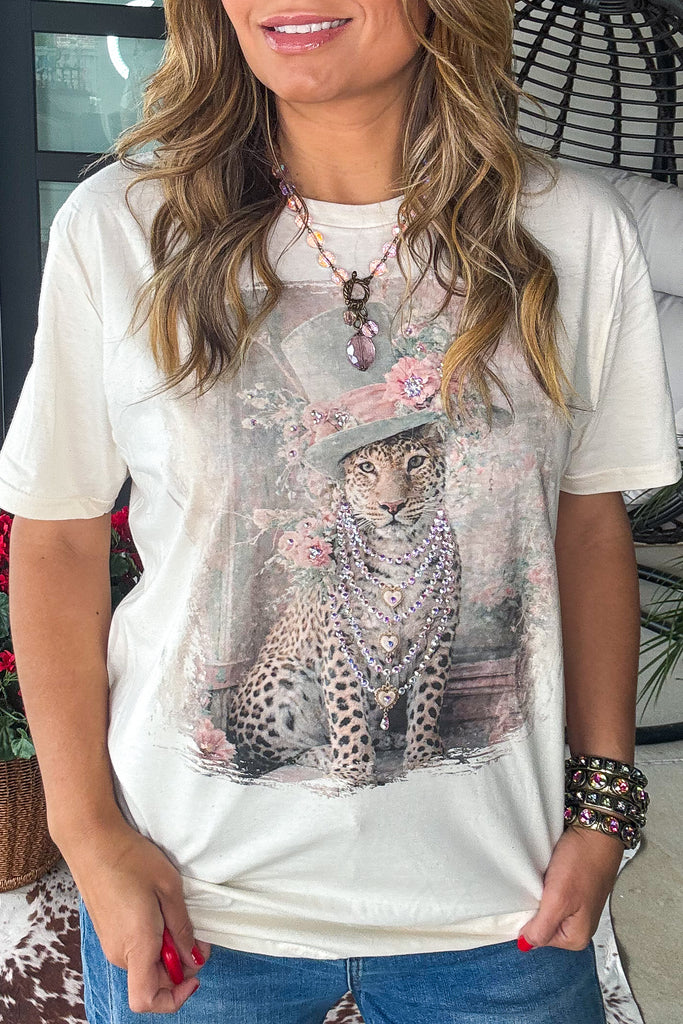 Top Hat Bling Rhinestone Cheetah Shirt - 100% Cotton