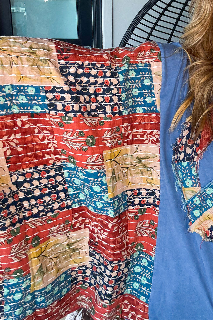 Peaceful Horizon Poncho Top - 100% Cotton - Blue