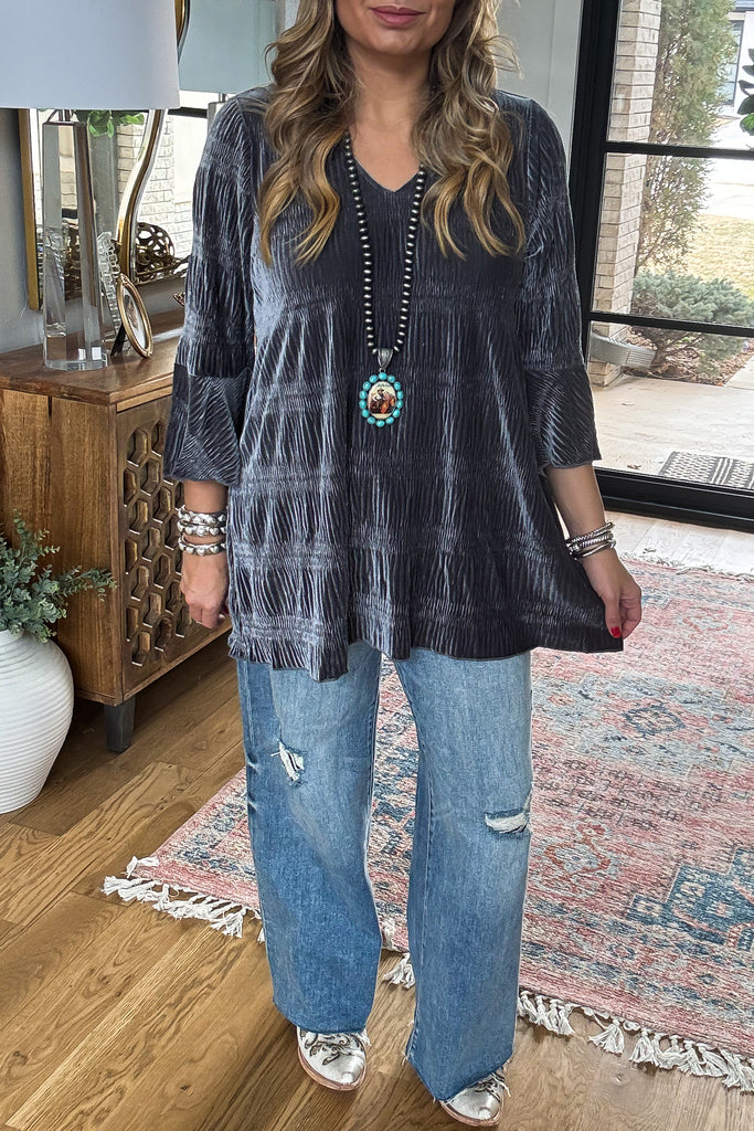 Straight To Town Velvet Tunic - Dark Gray
