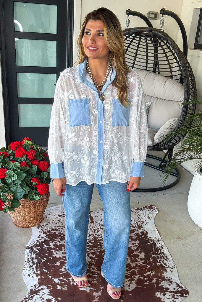 Diamond Dust Rhinestone Button Up Top - White - Made in Italy