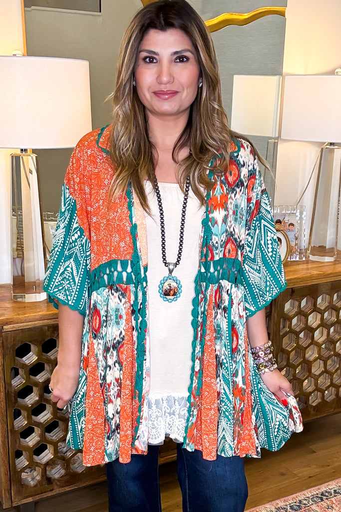 No Extra Effort Tie Front Kimono - Turquoise