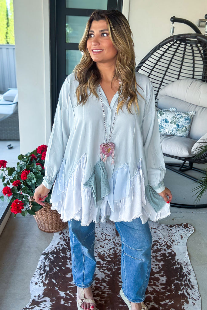 Oversized Kindly Spoken Top - Blue
