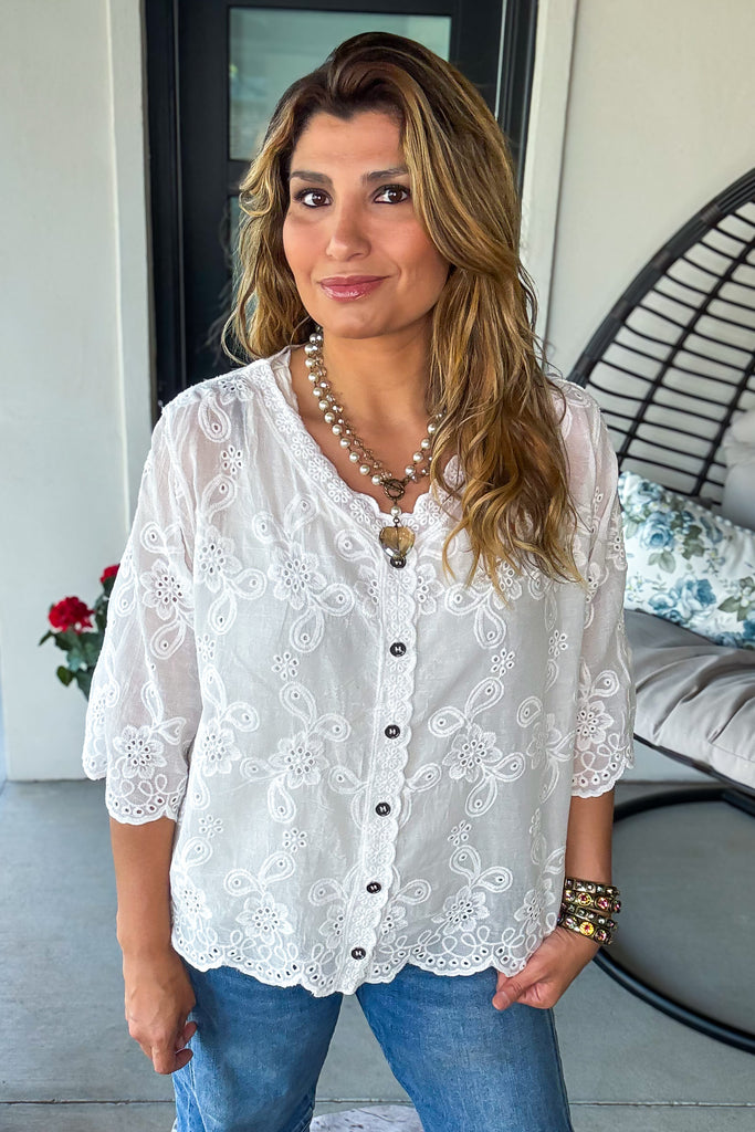 Porcelain Breeze Sheer Top - 100% Cotton - White