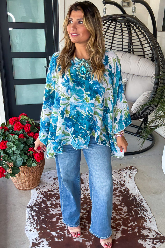 Blossom Jubilee Oversized Tunic - Blue