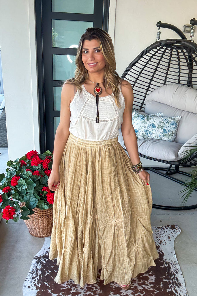 Dancing Petals Skirt - Tea - 100% Cotton