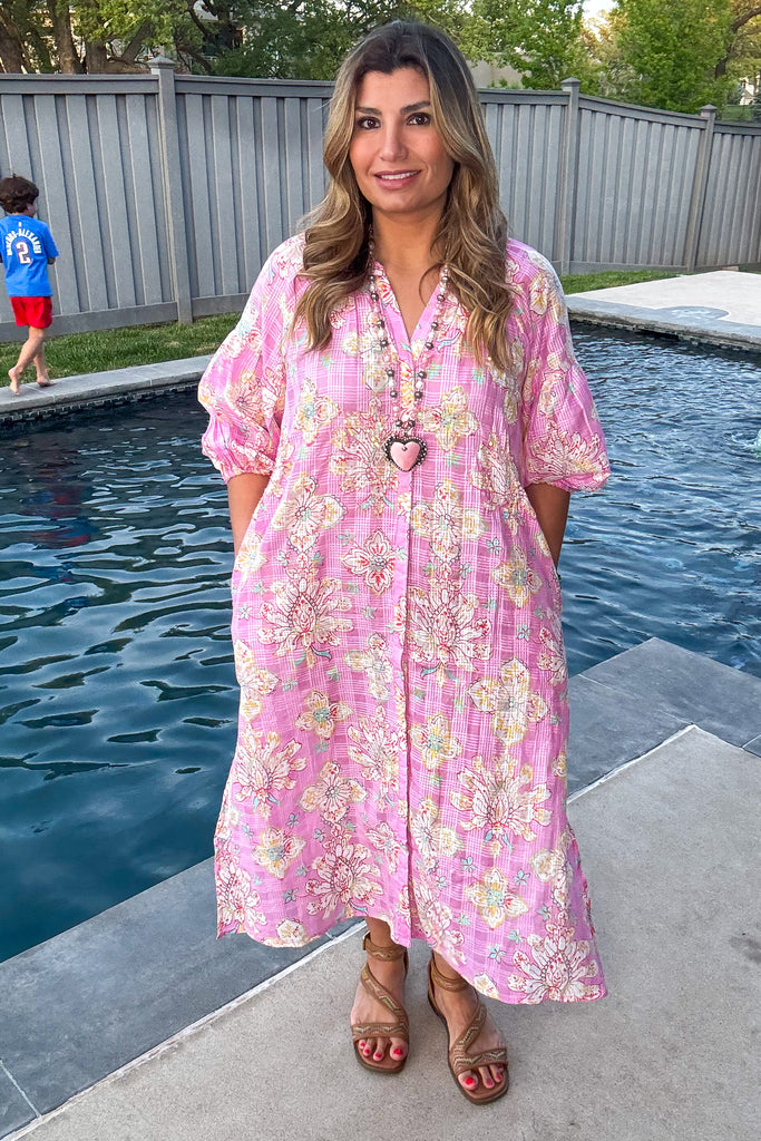 Blushing Daydreams Maxi Dress - 100% Cotton - Pink