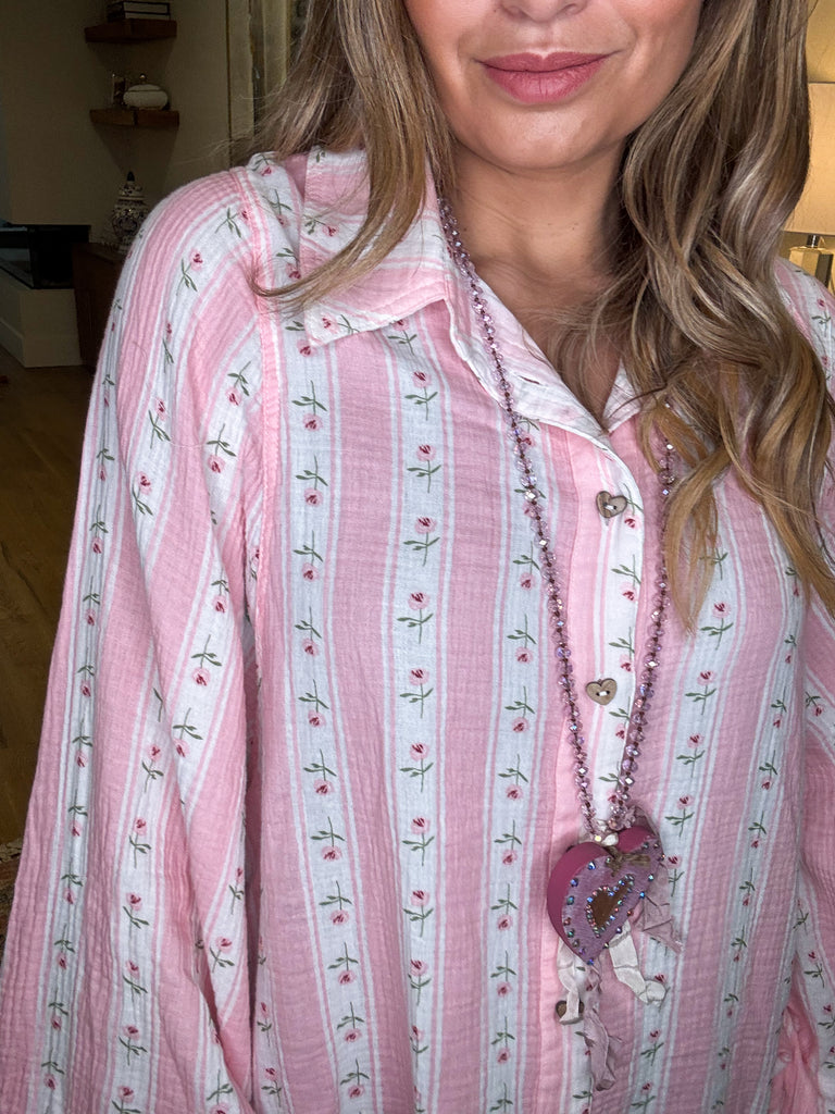 Cascading Rose Tunic - 100% Cotton - Pink