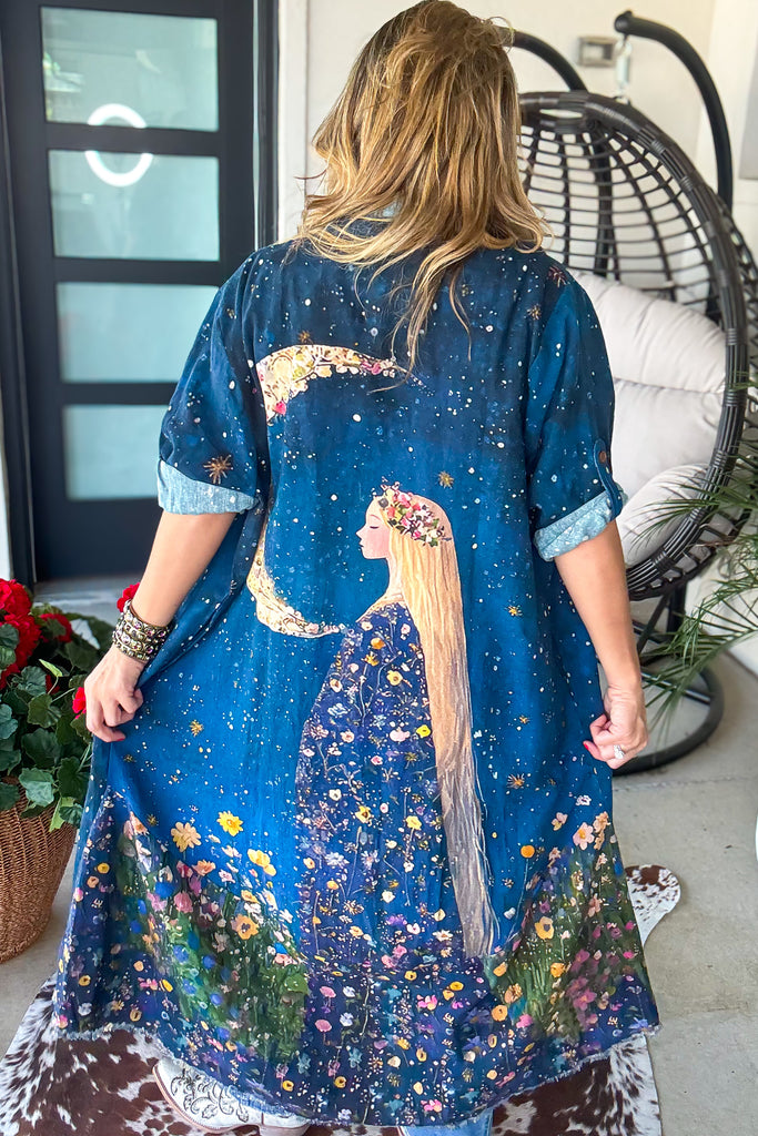 PRE ORDER: Midnight Moonflower Goddess Duster - 100% Cotton