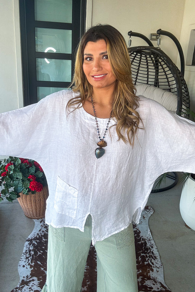 Natural Rhythm Linen Top - 100% Linen - White - Made in Italy