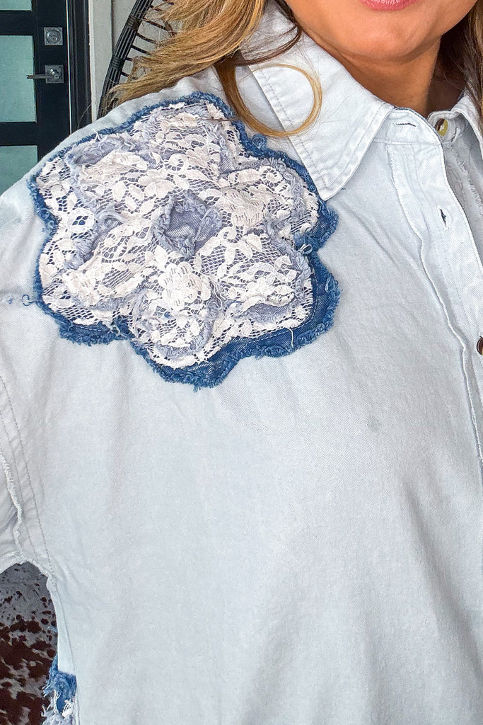 Faded Whispers Button Down Shirt - 100% Cotton - Denim