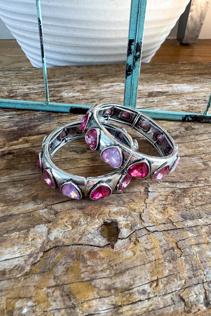 Double Darling Sliver Heart Stretch Bracelet - Silver/Pink (Each Sold Separately)