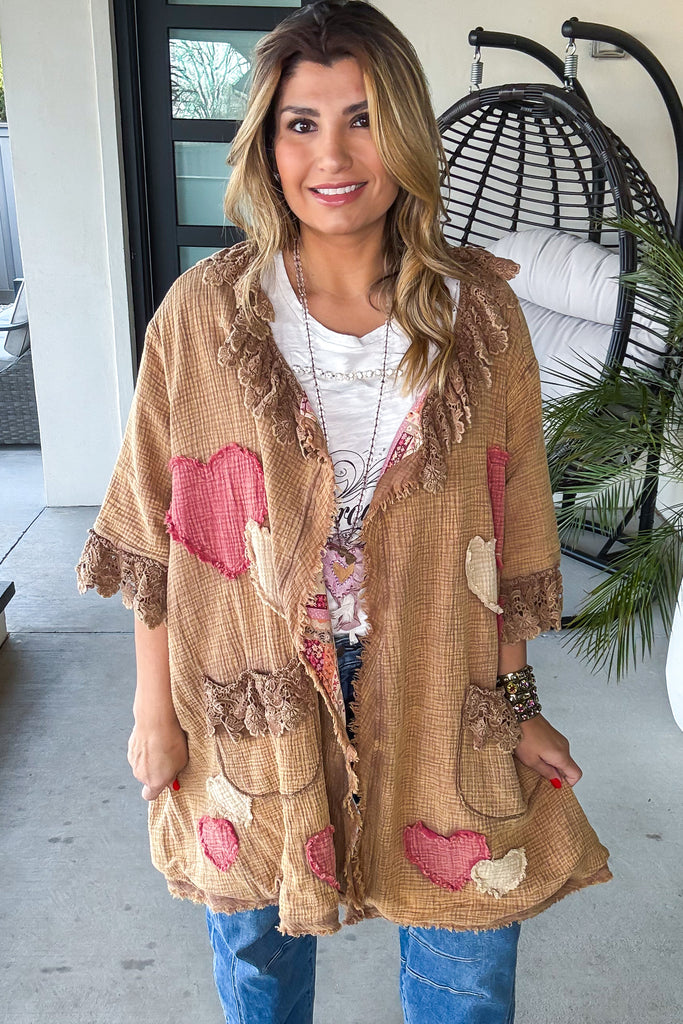 Assortments Of Love Oversized Reversible Cardigan - 100% Cotton - Mushroom