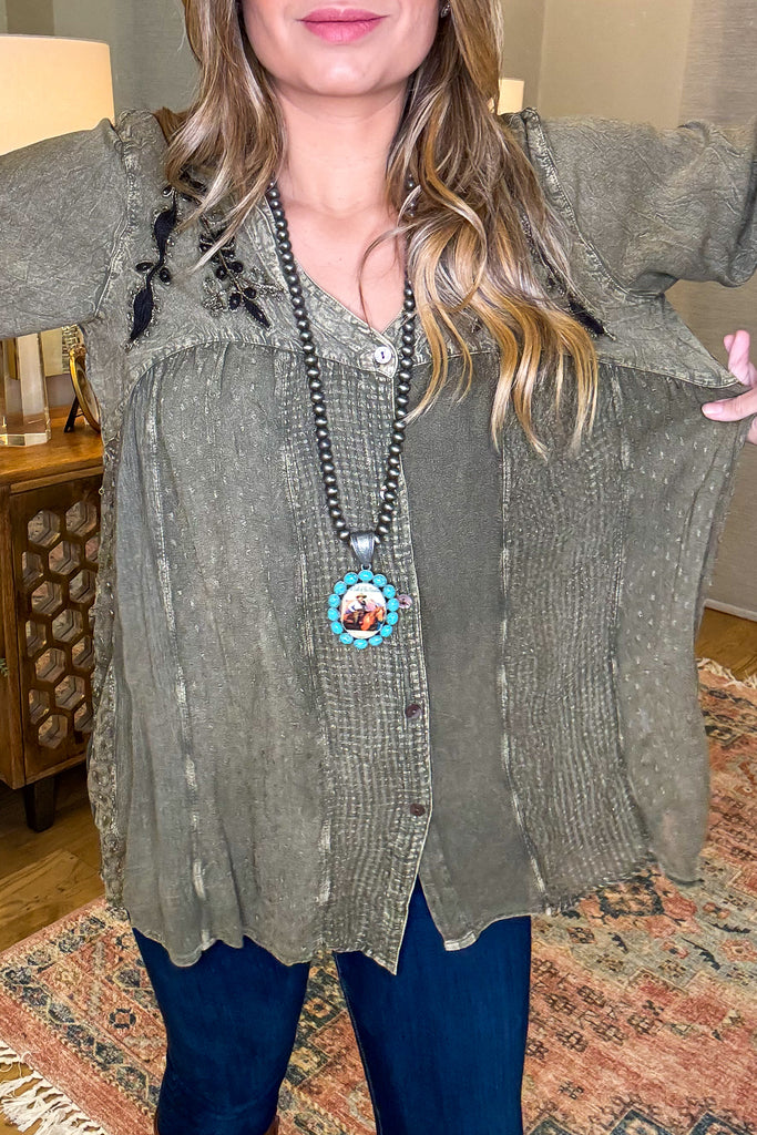 So In Love Blouse - Gravel