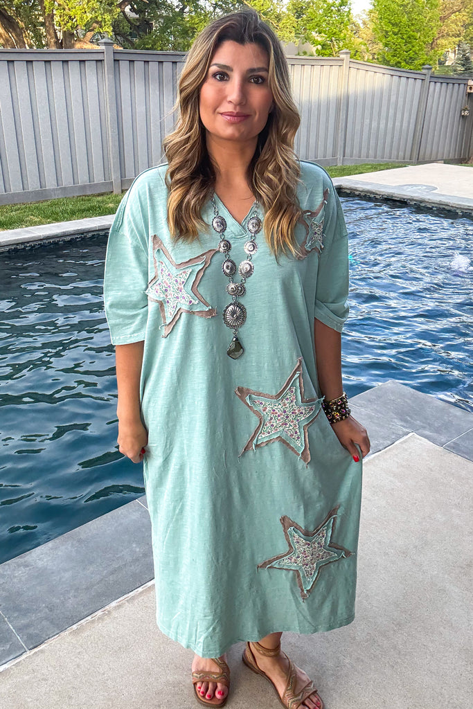 PRE ORDER: Starlit Meadow Maxi Dress - 100% Cotton - Sage