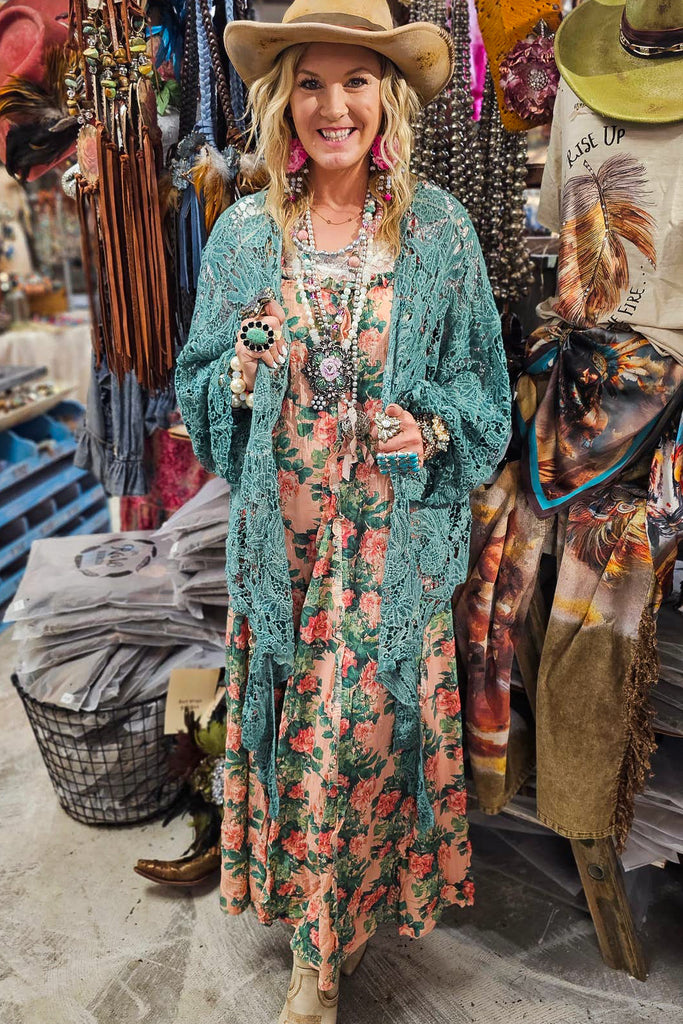 PRE ORDER: Desert Lace Dream Cardigan - Teal
