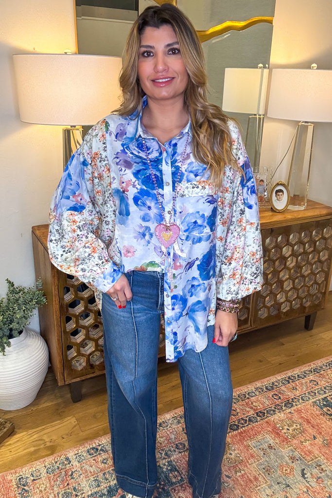 Wildflower Walks Oversized Blouse - Blue