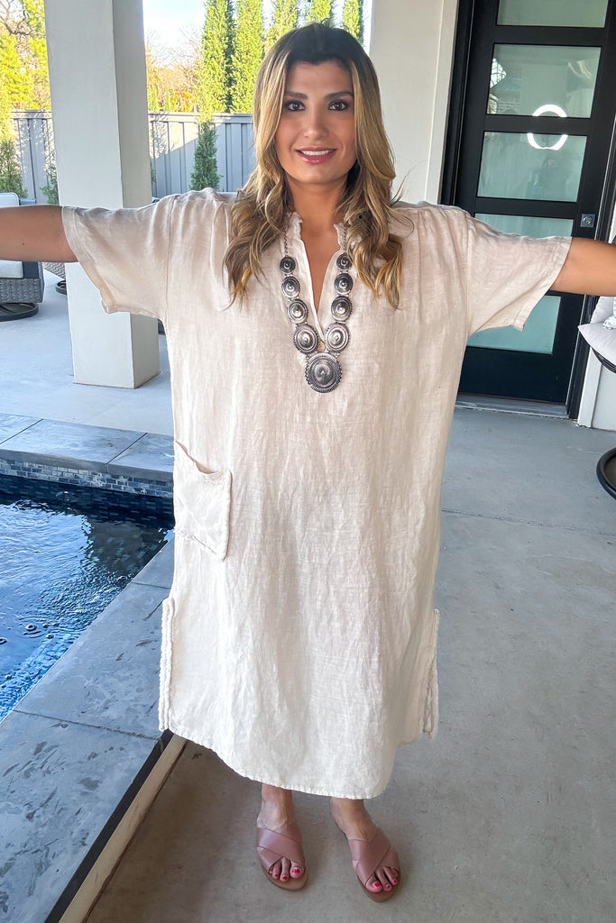 Impressively Attractive Oversized Dress - Made In Italy - 100% Linen