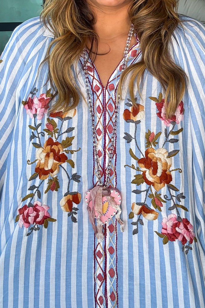 Embroidered Keepsake Blouse - Blue - 100% Cotton