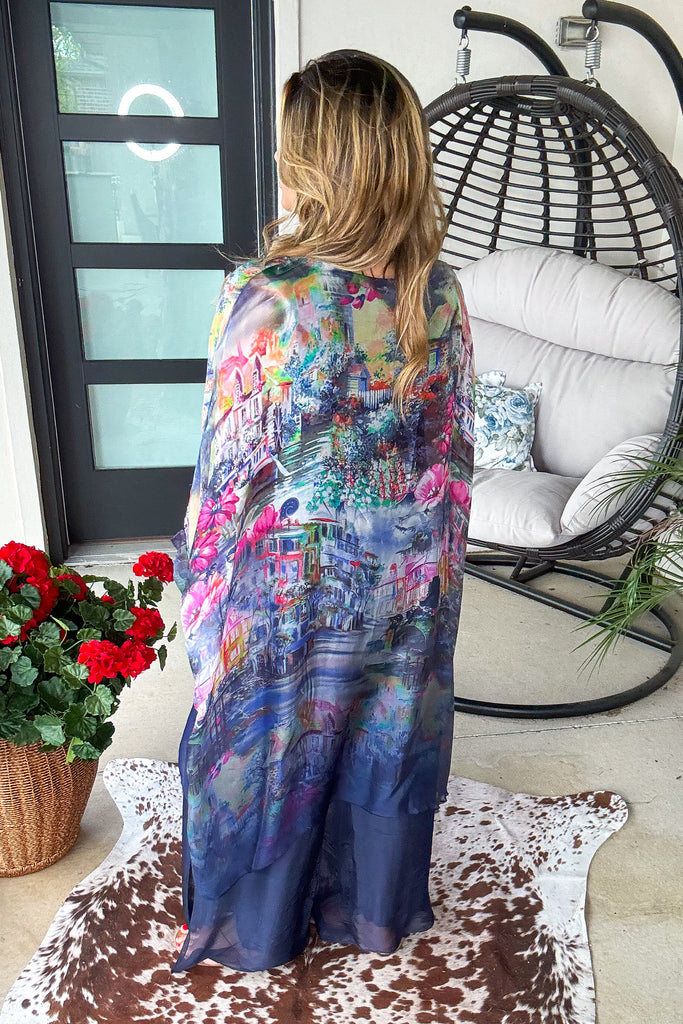 Midnight in Positano Silk Tunic - Made in Italy - Navy Mix