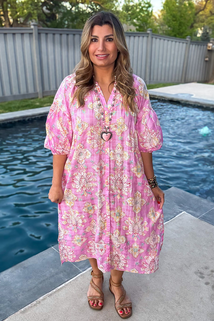 Blushing Daydreams Maxi Dress - 100% Cotton - Pink
