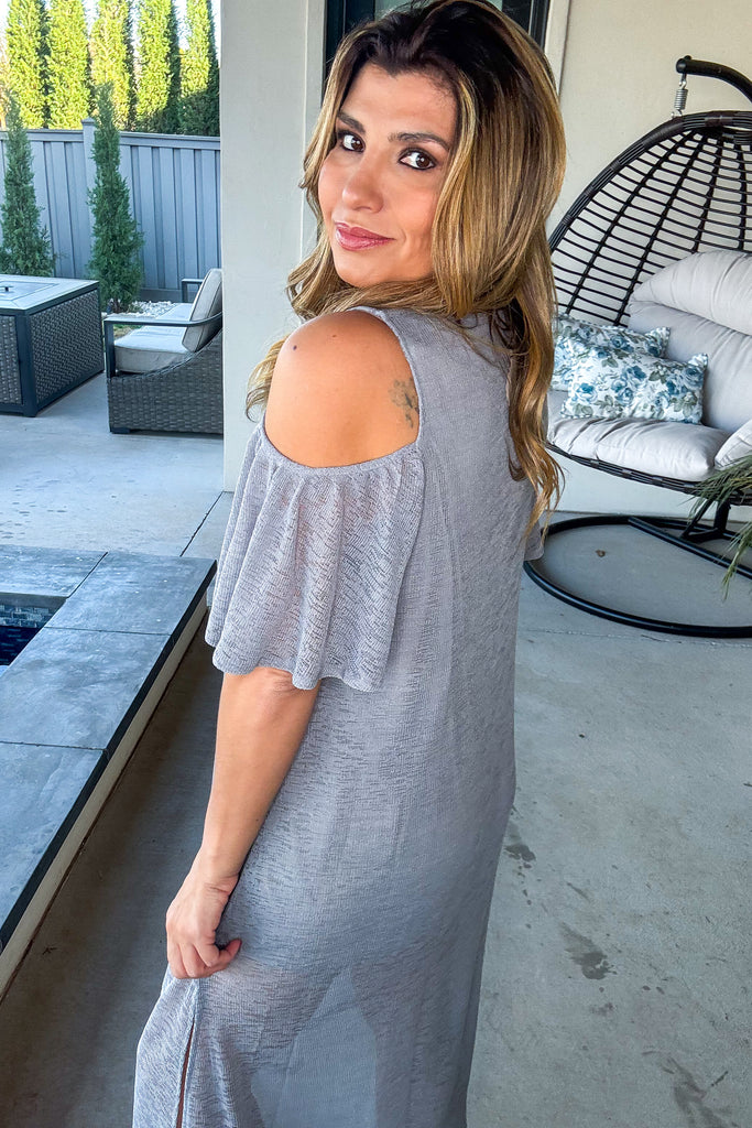 All The Above Cold Shoulder Dress - Gray