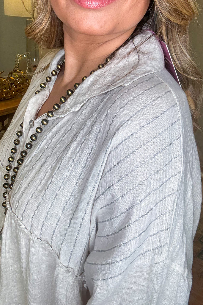 Along The Lines Top - Beige - 100% Linen - Made in Italy