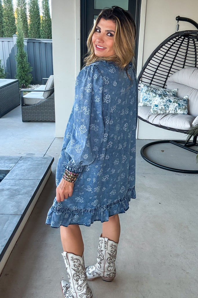 Daisy Fade Denim Oversized Dress - Washed Denim