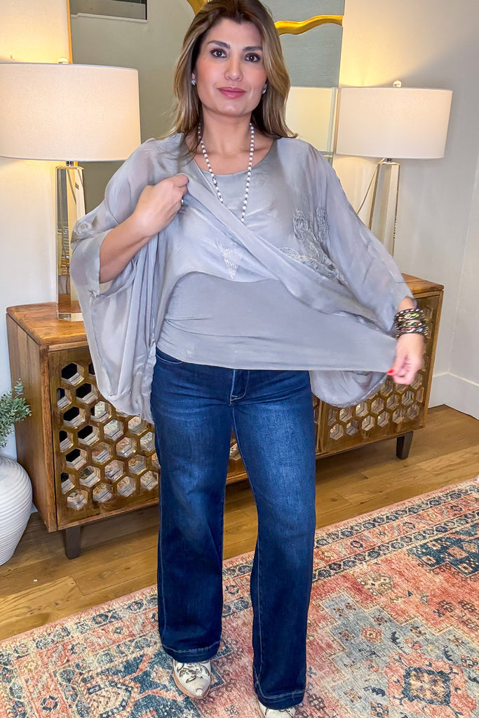 Oyster Silk Blend Stretch Top – Made in Italy