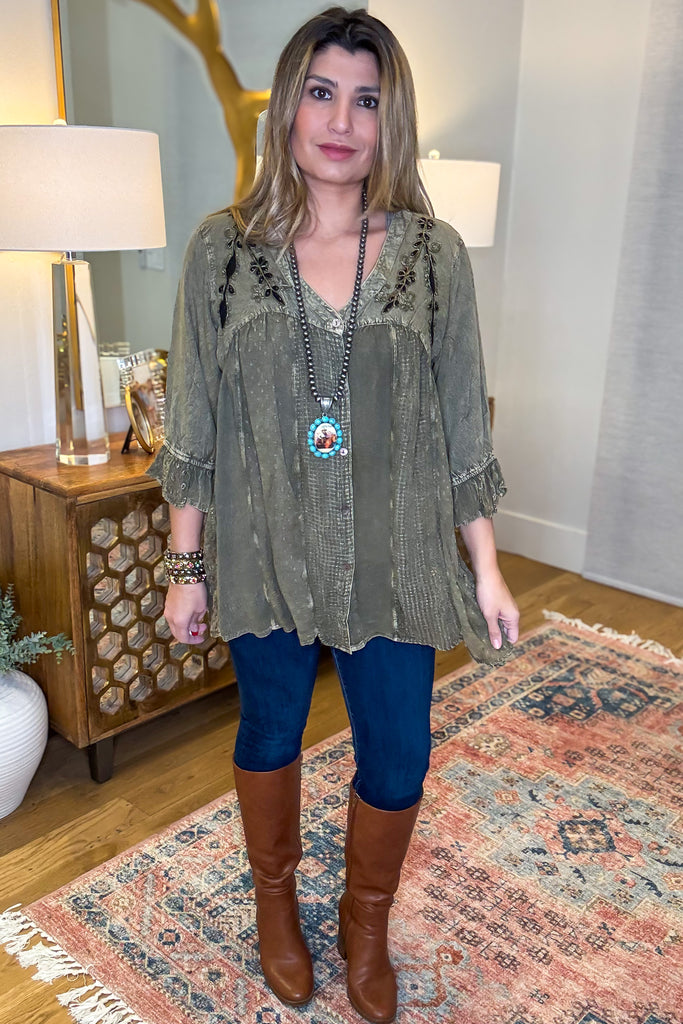 So In Love Blouse - Gravel