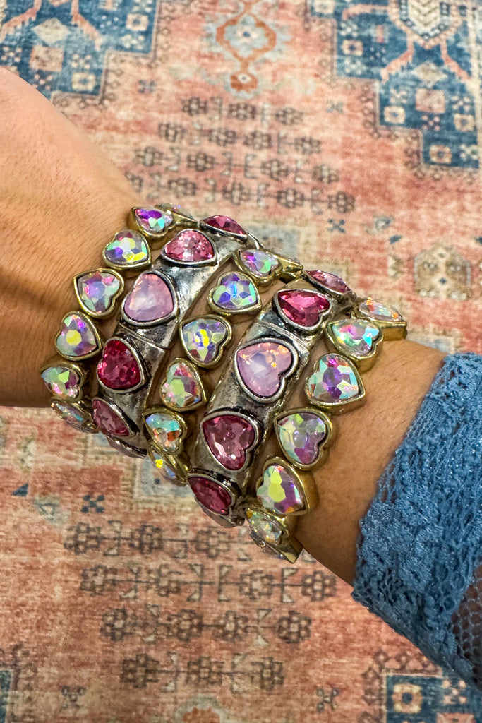 Double Darling Sliver Heart Stretch Bracelet - Silver/Pink (Each Sold Separately)