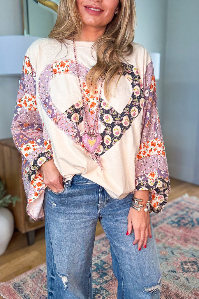 Shabby Affection Oversized Loose Fit Peace Heart Top - 100% Cotton