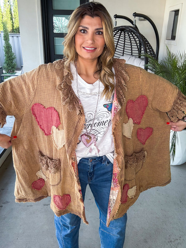 Assortments Of Love Oversized Reversible Cardigan - 100% Cotton - Mushroom