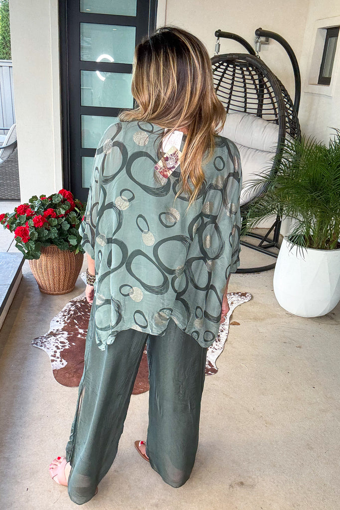 Italian Silk Stretch Pants – Made in Italy - Olive