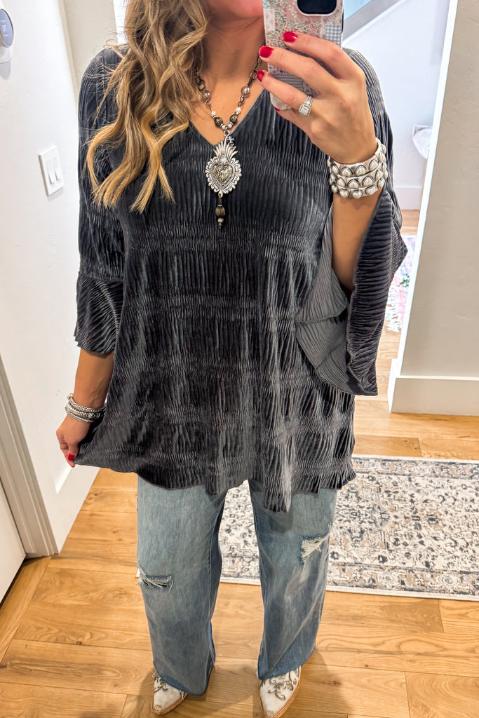 Straight To Town Velvet Tunic - Dark Gray