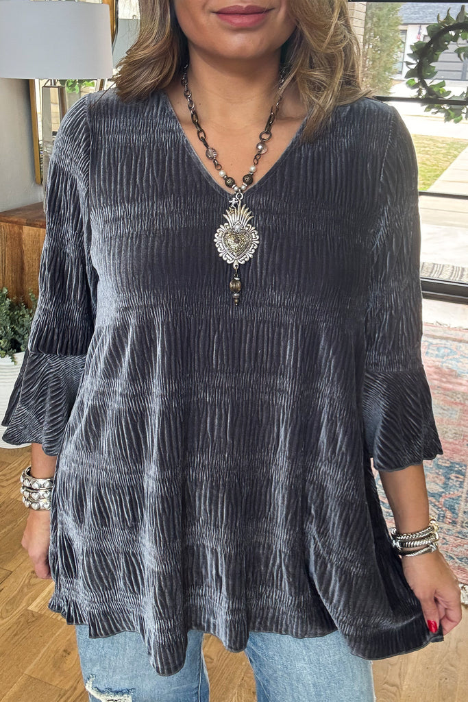 Straight To Town Velvet Tunic - Dark Gray