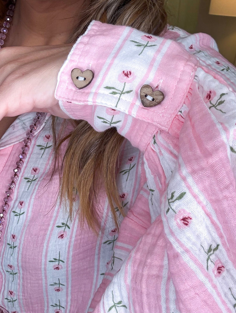 Cascading Rose Tunic - 100% Cotton - Pink