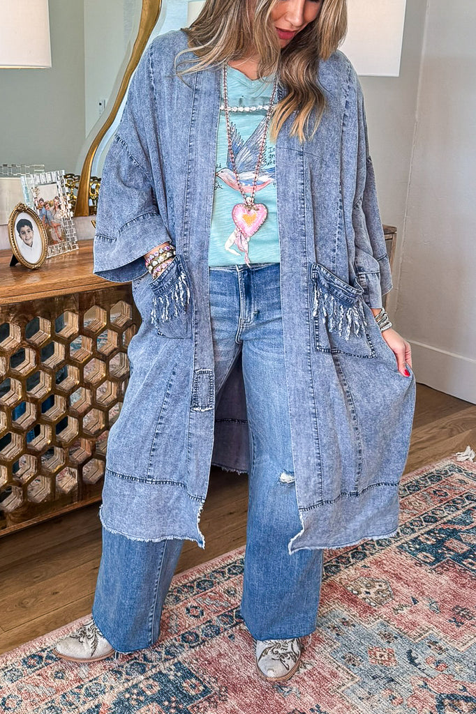 Starstruck Favor Oversized Duster - Denim - Cotton Blend