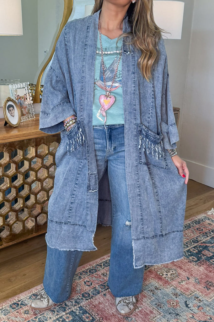 Starstruck Favor Oversized Duster - Denim - Cotton Blend