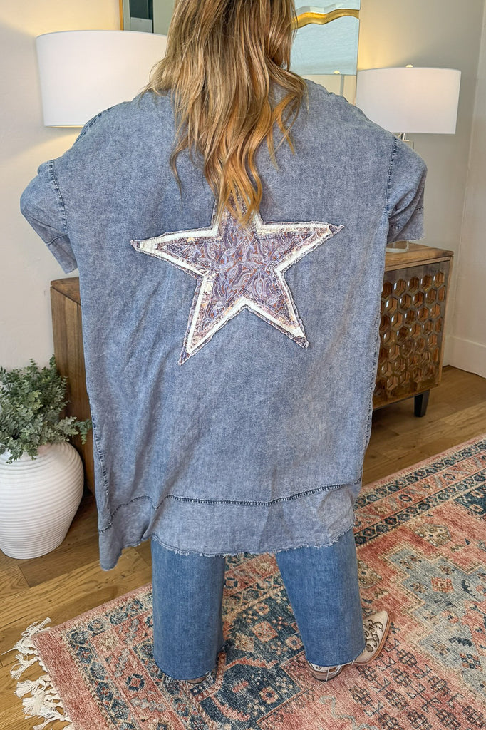 Starstruck Favor Oversized Duster - Denim - Cotton Blend