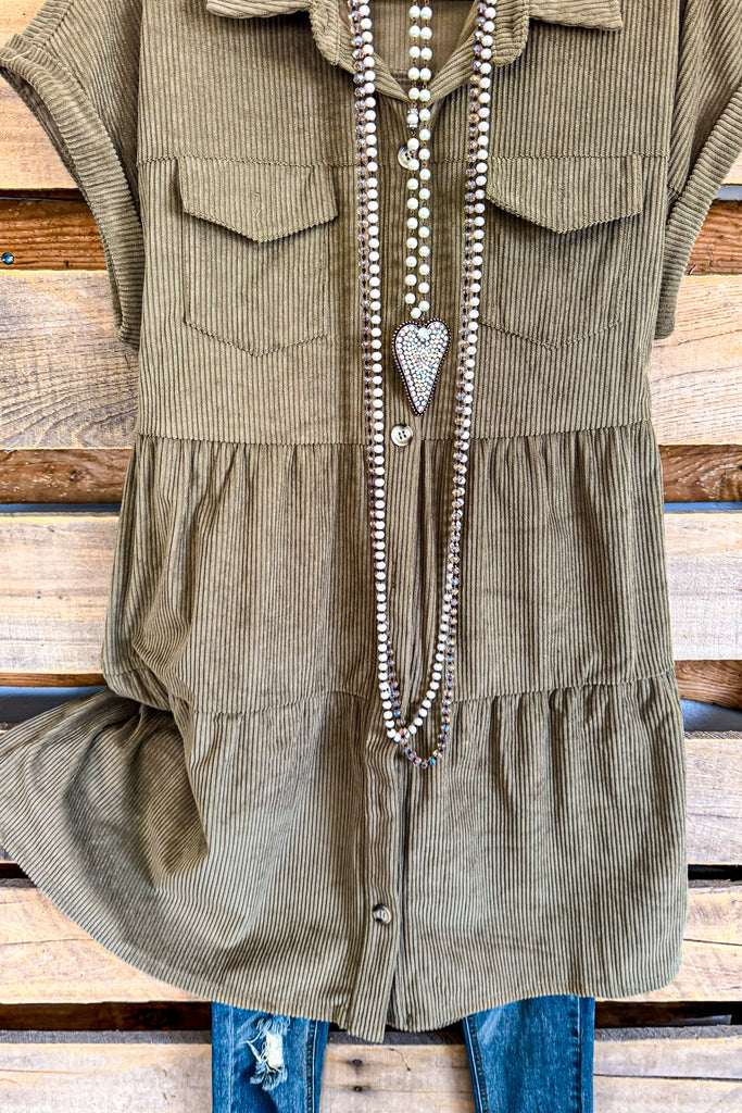Corduroy Edition Dress - Olive