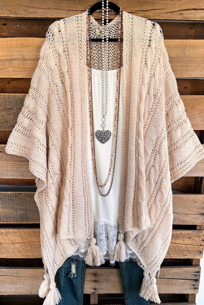 Keep Talking Casual Crochet Ruana - Beige