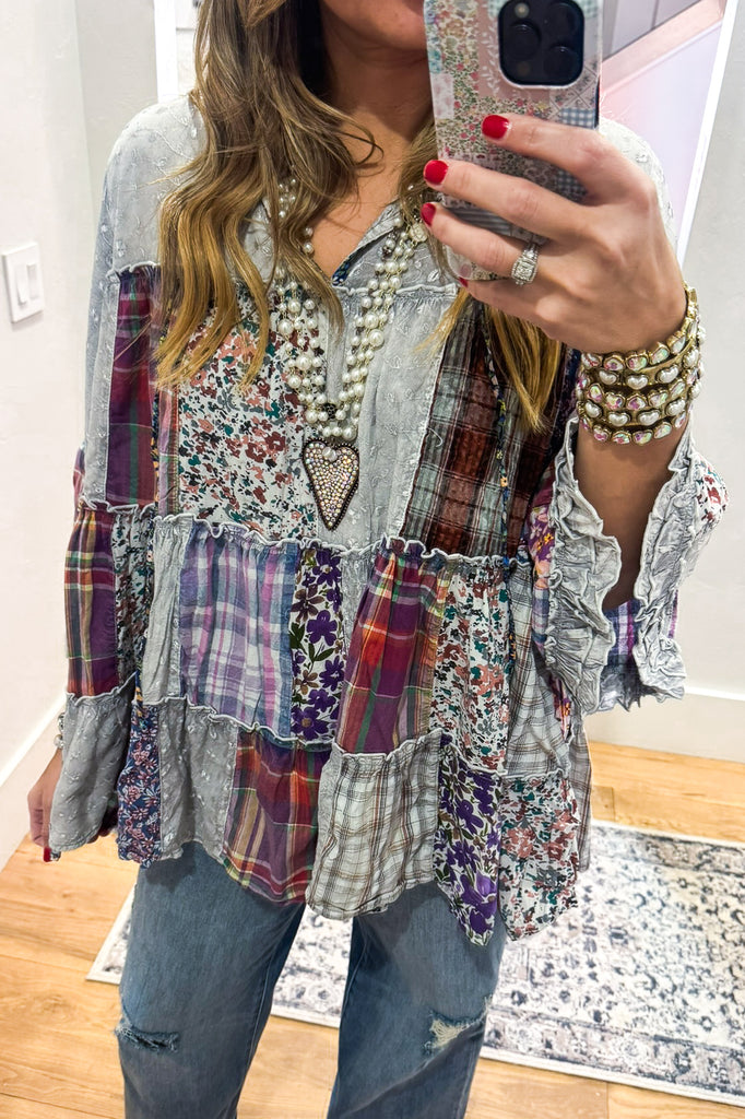 A Day With Friends Oversized Loose Fit Blouse - Gray
