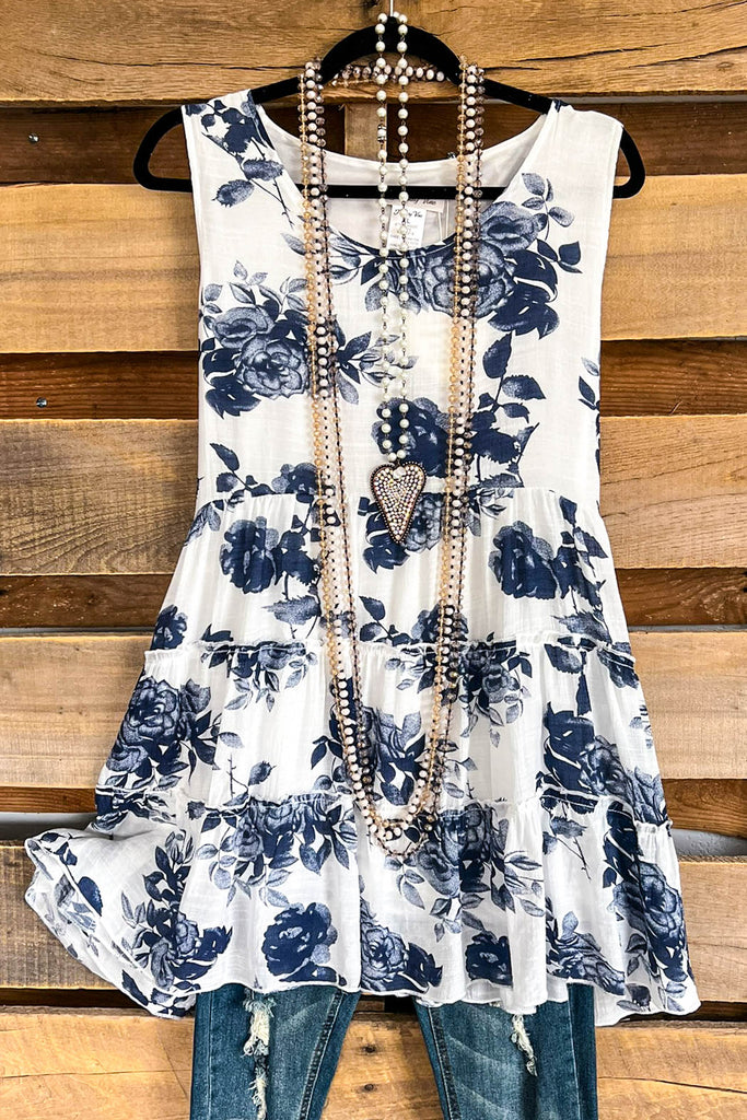 Painted Rose Tunic - White - SALE