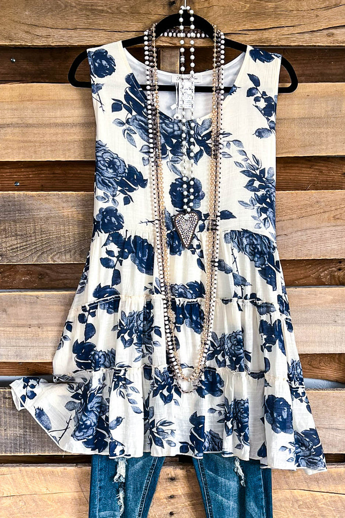 Painted Rose Tunic - White - SALE